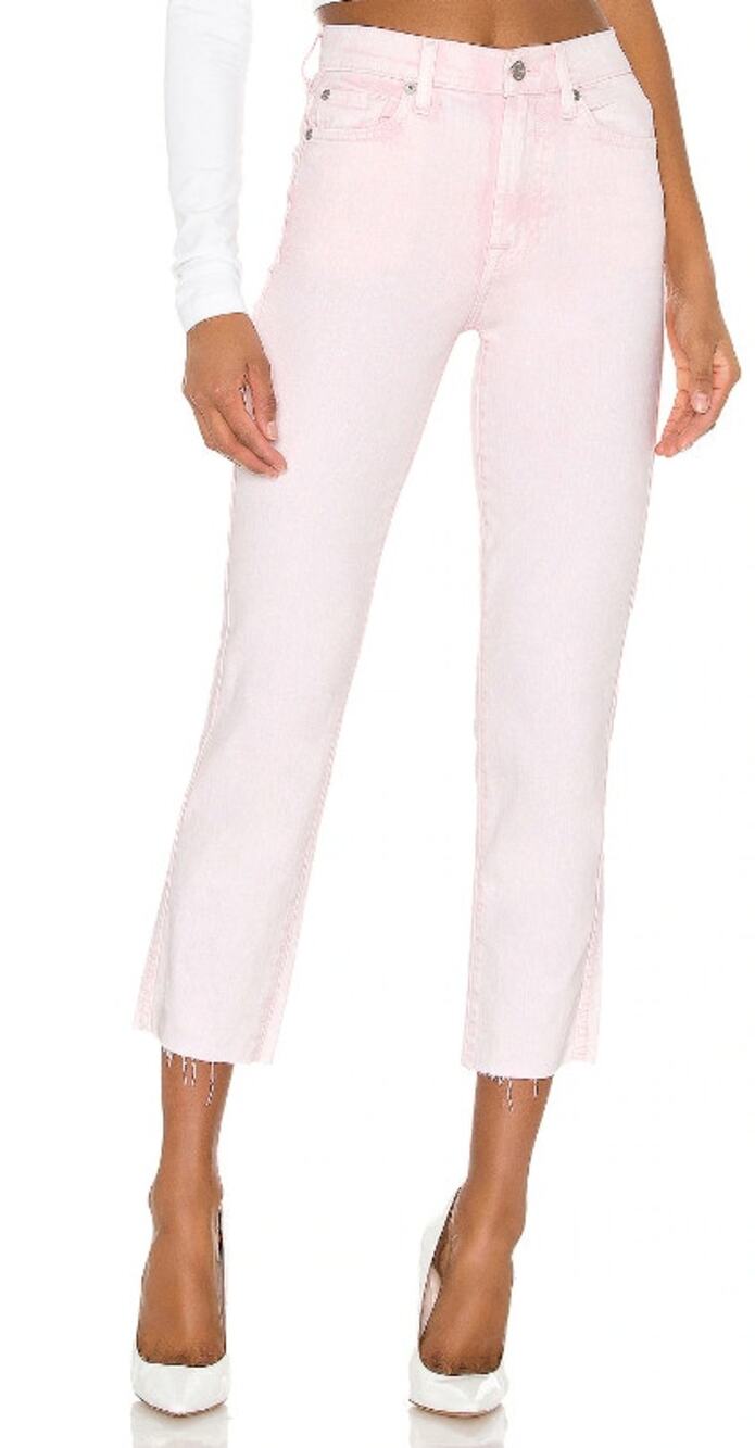 7 For All Mankind High Waist Cropped Straight Jeans Size 28 in Mineral Pink